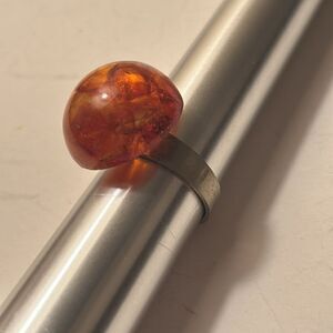 Baltic Amber Domed Circular Silver Tone Ring Size 7.5
